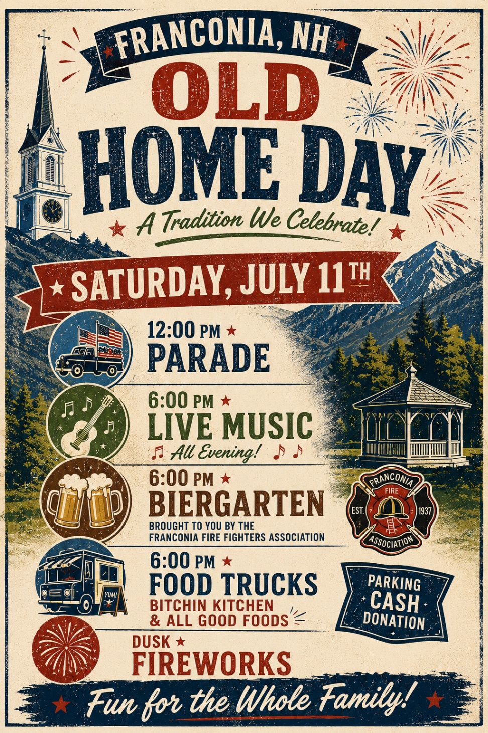 Old Home Day poster. July 11th with a list of events
